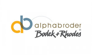 alphabroder bodek+Rhodes logo with blue and yellow letting for the A and B